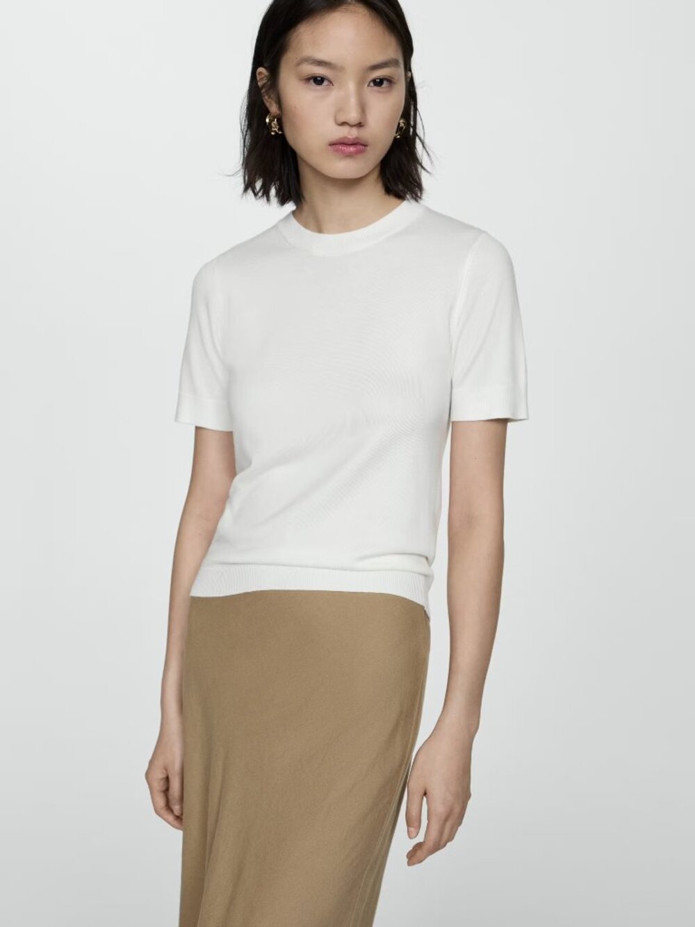 Mango Ecru Short-Sleeved Fine-Knit Sweater/NWT/2XL